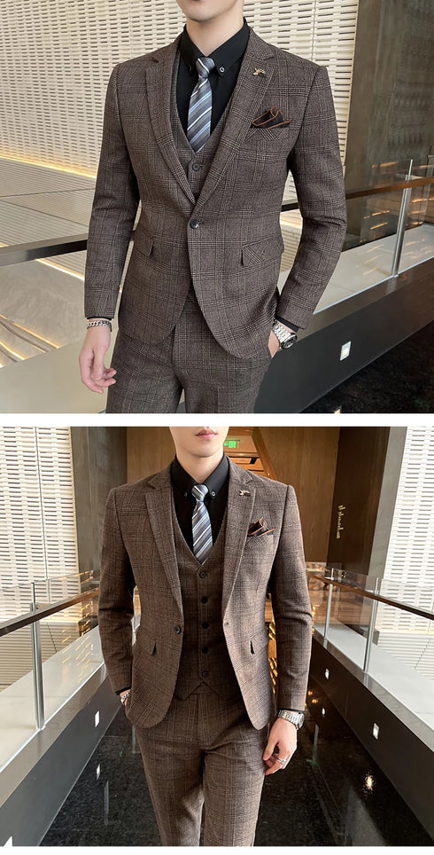 Elegant Single-Breasted Three-Piece Suit for Business, Weddings, and Best Man Attire - Comfortable British Style for Men